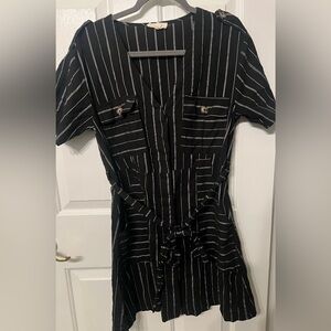 Promesa Women’s Black & White Pinstripe Dress Front Buttoning Size Medium